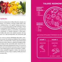 Kolorowy talerz niemowlaka z owocami i warzywami dla dzieci. Pokazuje przykładowe posiłki na pierwsze dni rozszerzania diety.