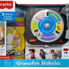Gramofon Malucha Fisher-Price: 5 albumów muzycznych i 20 utworów, idealny do odkrywania piosenek dla rocznego dziecka. Nauka i rozwój przez muzykę i taniec.