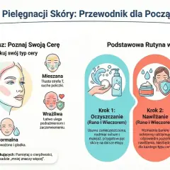 Przewodnik po podstawach pielęgnacji skóry dla początkujących, z poradami dotyczącymi rozpoznawania typów cery i rutyny pielęgnacyjnej. Idealny dla nastolatków chłopców szukających kosmetyków.