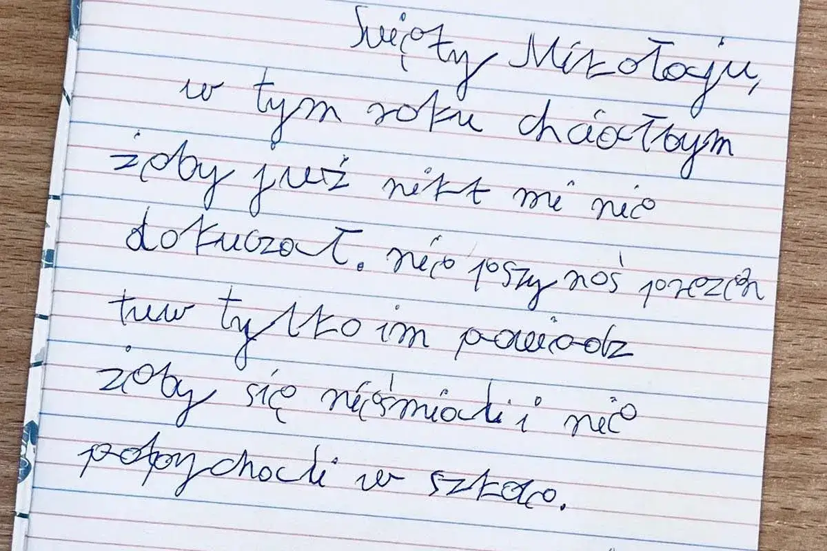 List do Świętego Mikołaja od dziecka. Prośba, by nikt już nie dokuczał, a wszyscy się uśmiechali.
